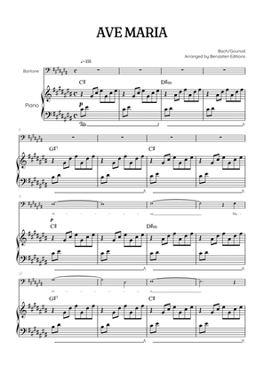 Bach / Gounod Ave Maria in C sharp [C#] • baritone sheet music with piano accompaniment and chords