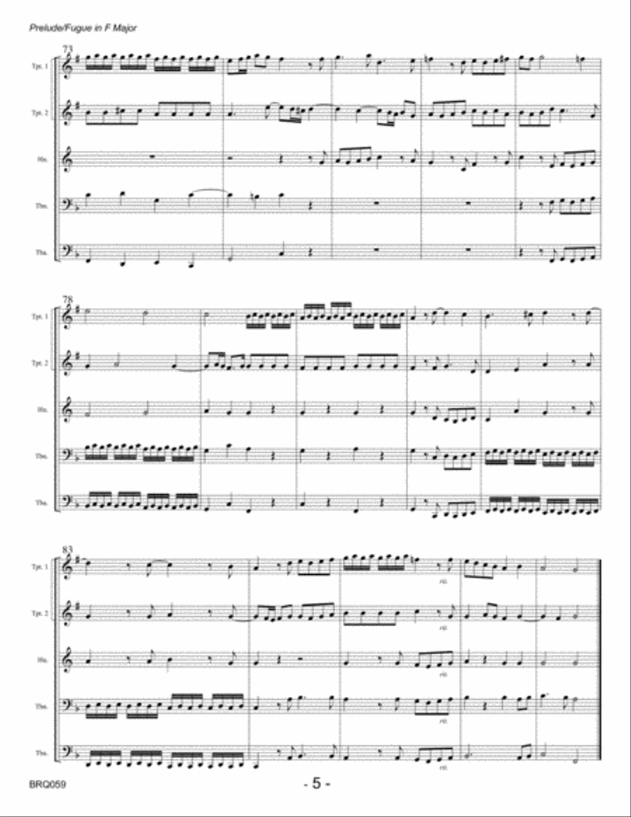 PRELUDE and FUGUE in F MAJOR (J.S. Bach) arranged for BRASS QUINTET Brass Quintet scores gallery preview page 5