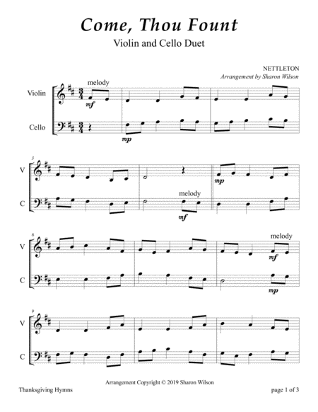 Come, Thou Fount of Every Blessing (Easy Violin and Cello Duet) image number null
