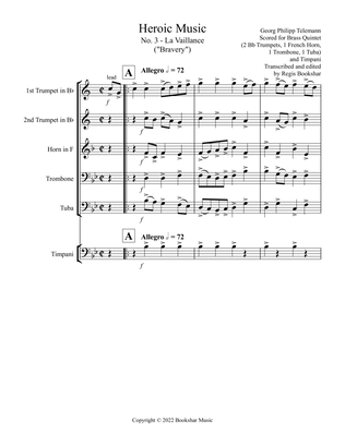 Heroic Music - No. 3. La Vaillance (Bb) (Brass Quintet - 2 Trp, 1 Hrn, 1 Trb, 1 Tuba, Timp)