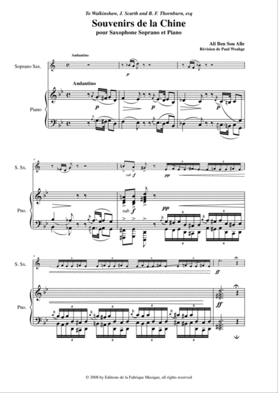 Ali Ben Sou Alle: Souvenirs de la Chine for soprano saxophone and piano Soprano Saxophone scores gallery preview page 2