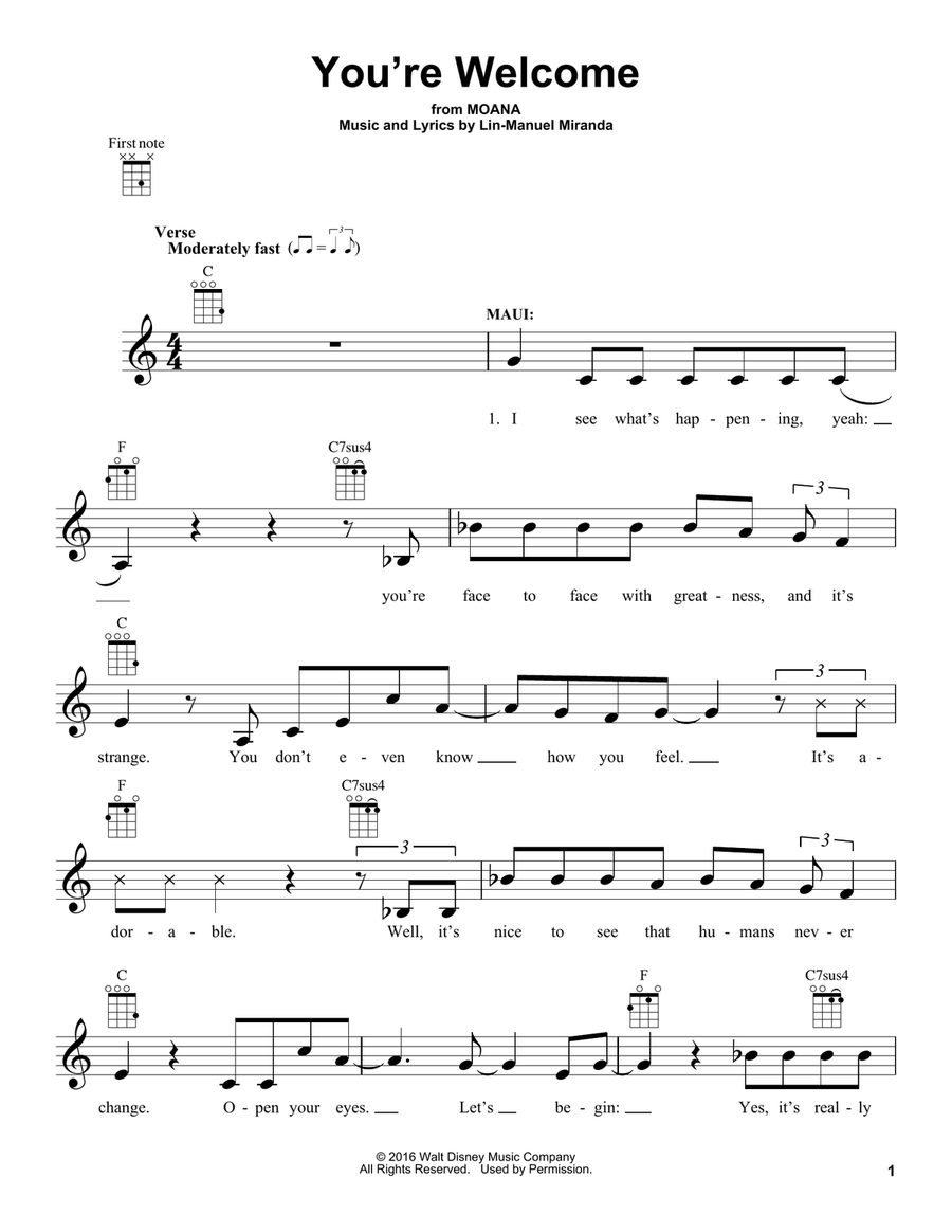 You're Welcome (from Moana) Ukulele scores gallery preview page 1