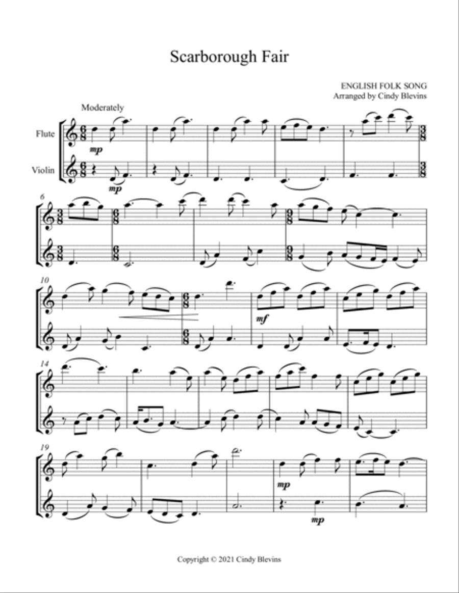 Scarborough Fair, Flute and Violin Flute scores gallery preview page 2