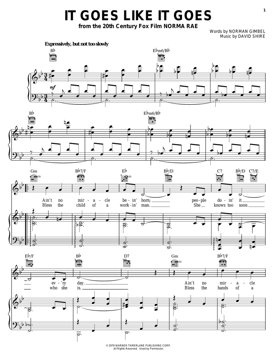 It Goes Like It Goes Piano, Vocal, Guitar scores gallery preview page 1