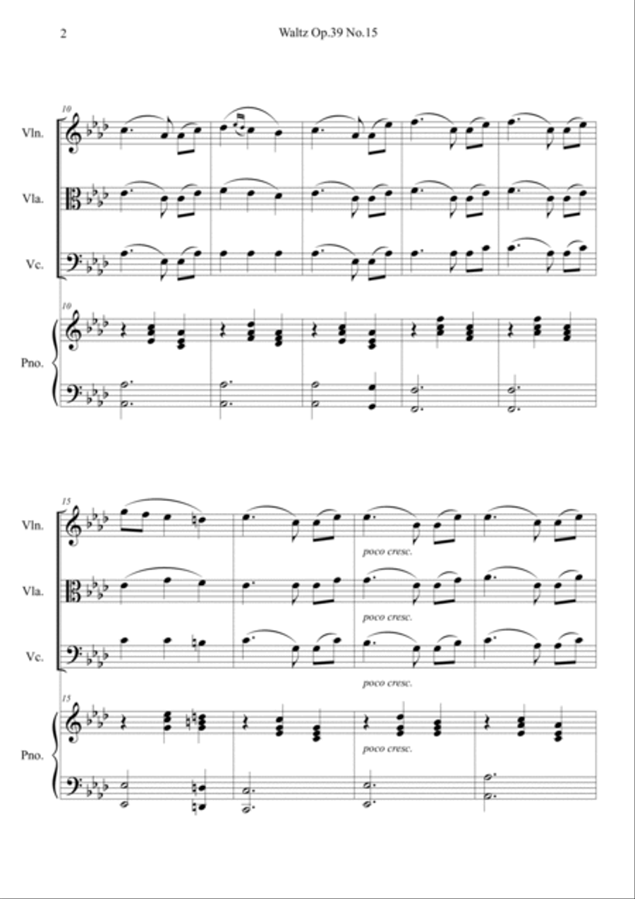 Waltz op.39 no.15 Waltz op.39 no.15 Piano Quartet scores gallery preview page 2