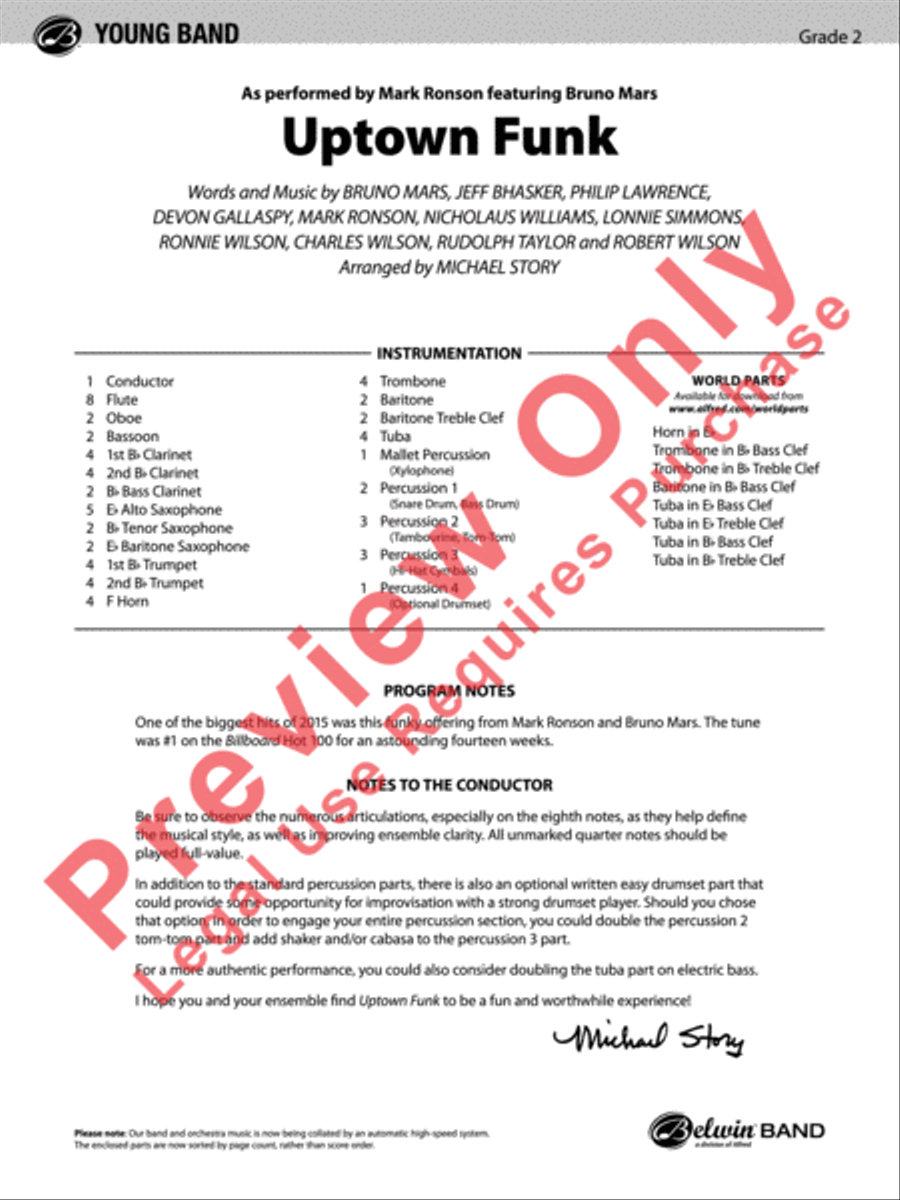 Uptown Funk Concert Band scores gallery preview page 2