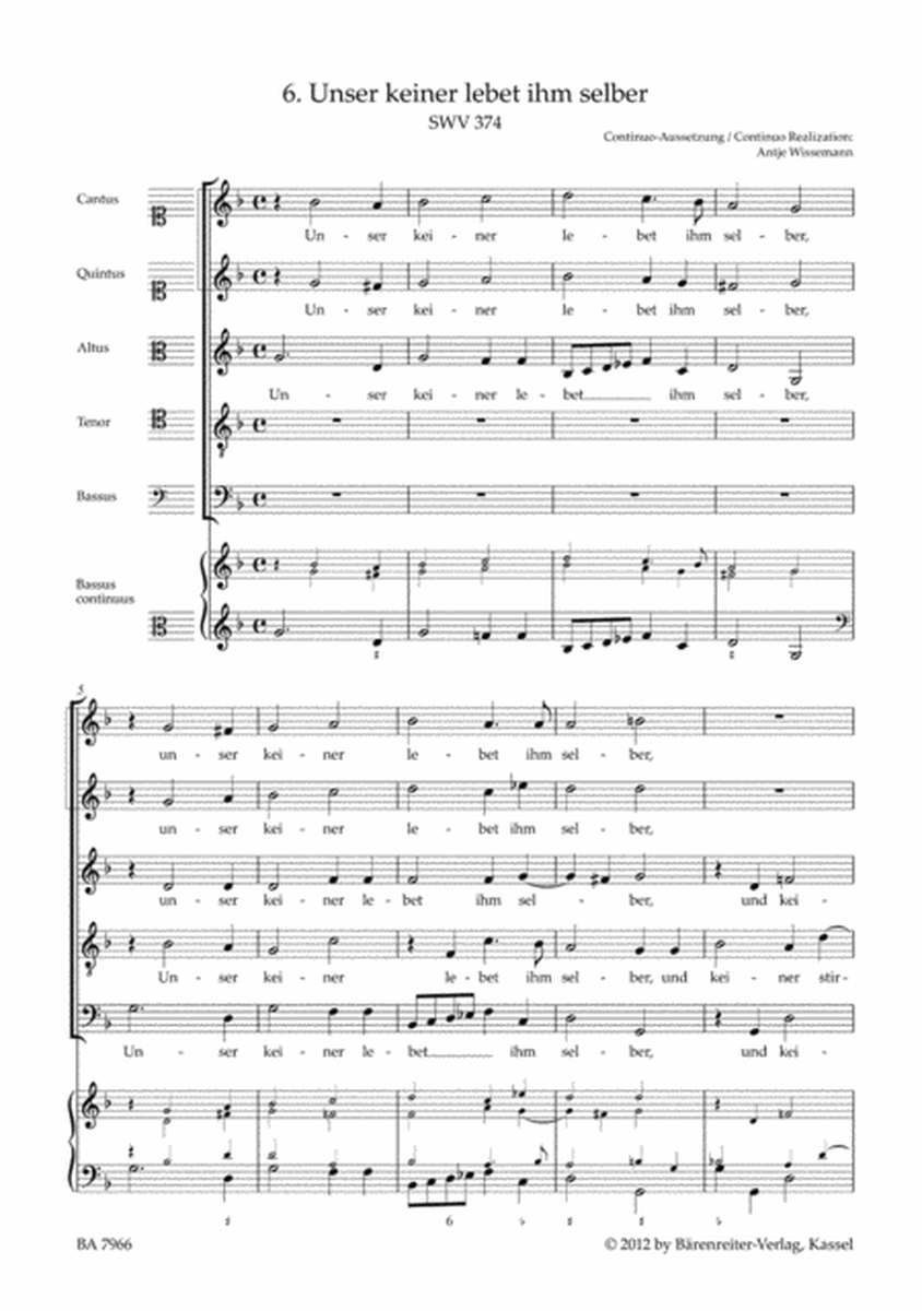 Unser keiner lebet ihm selber SWV 374 (No. 6 from "Geistliche Chor-Music" (1648))