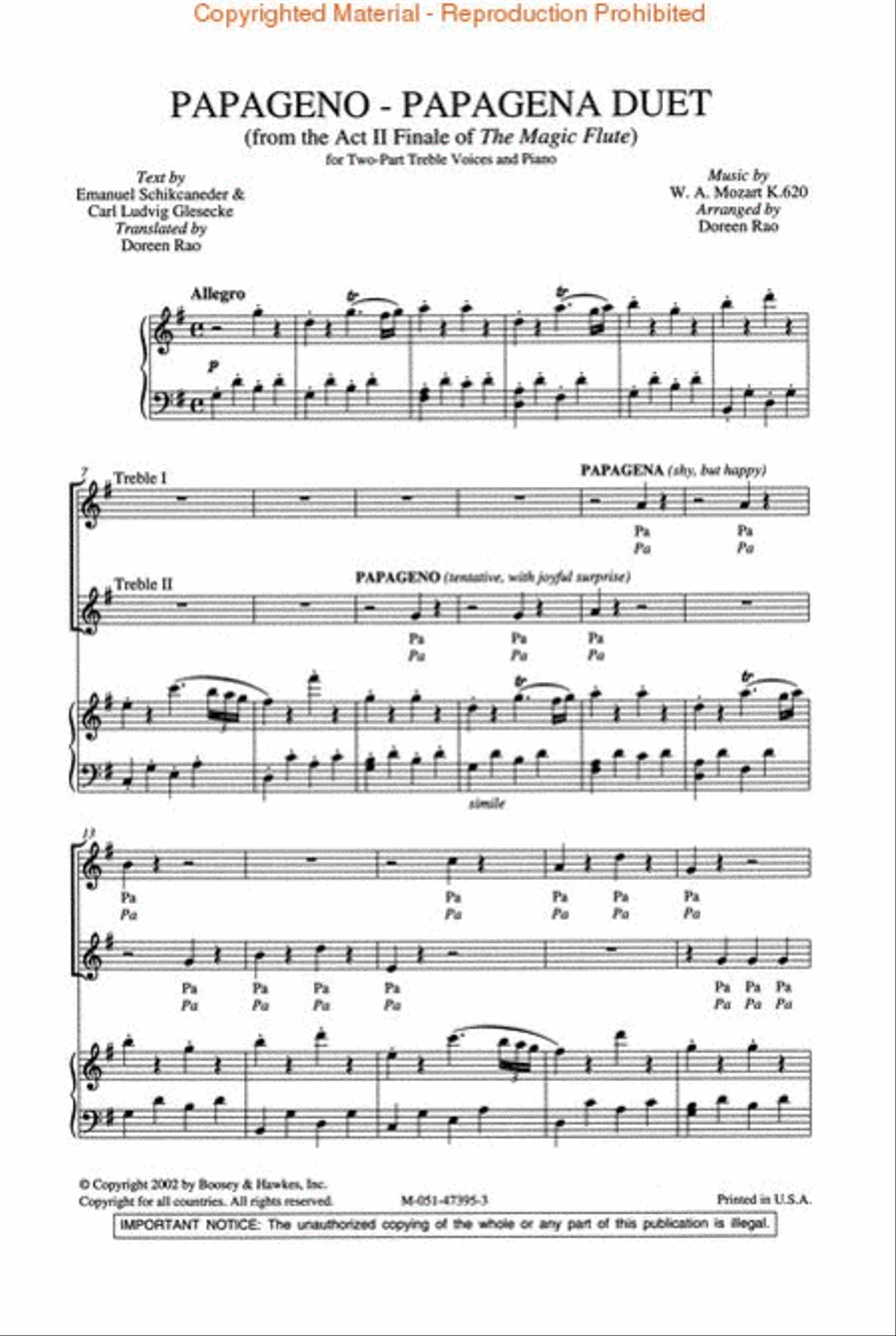 Papageno-Papagena 2-Part scores gallery preview page 2