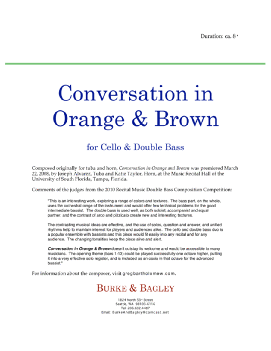 Conversation in Orange & Brown for cello & double bass String Duet scores gallery preview page 2