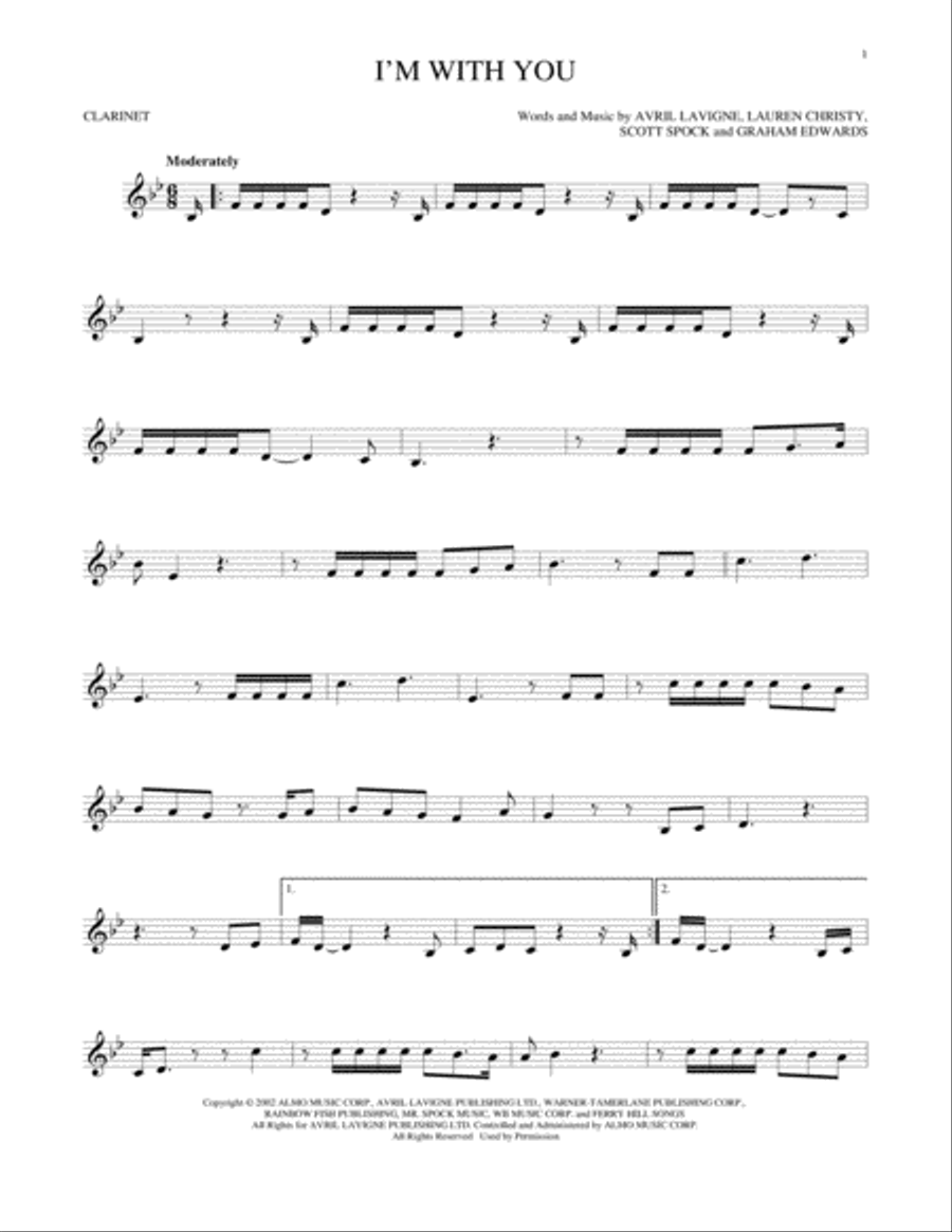 I'm With You Clarinet Solo scores gallery preview page 1