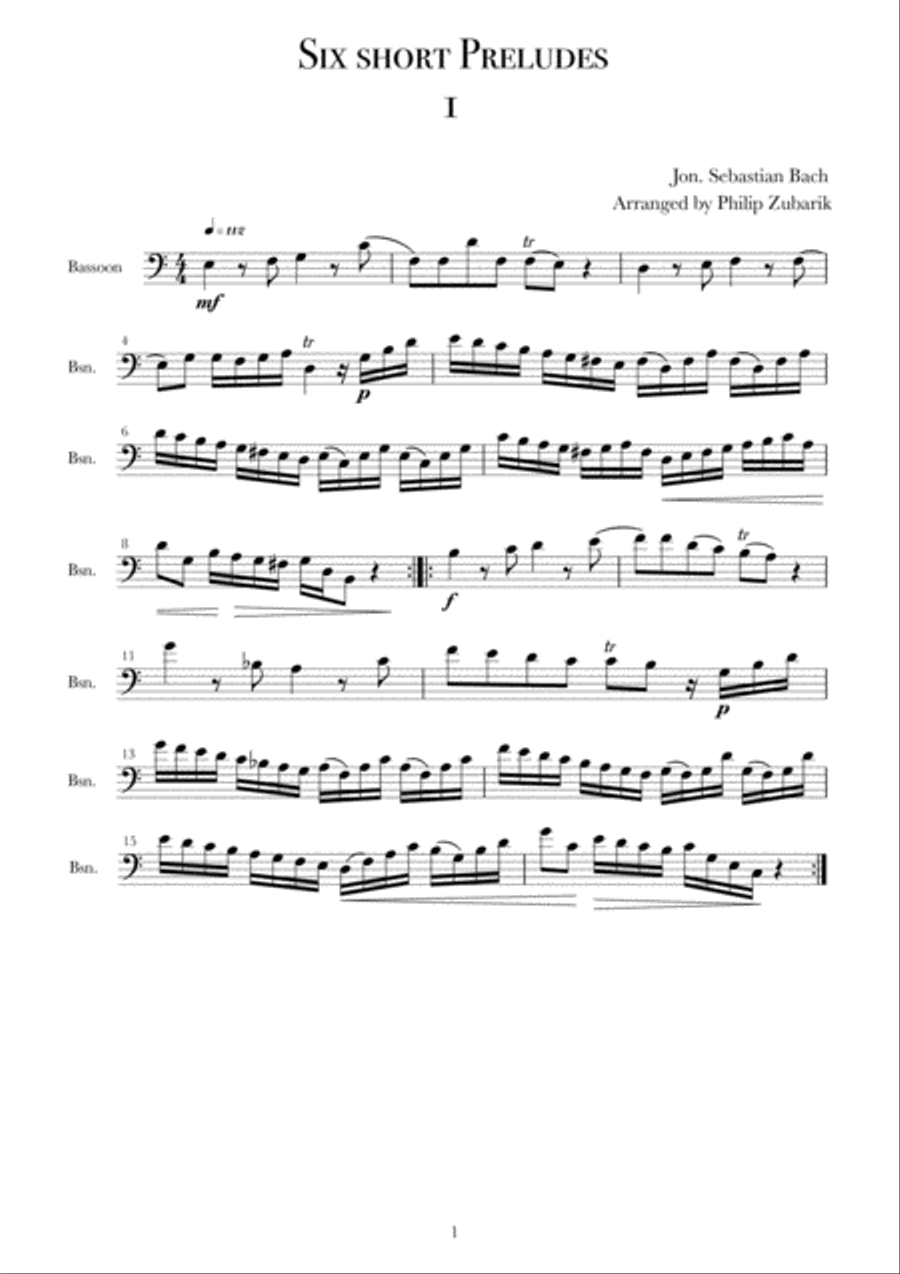 Six Short Preludes by Bach arranged for 2 Bassoons or 2 Cellos. Small Ensemble scores gallery preview page 4