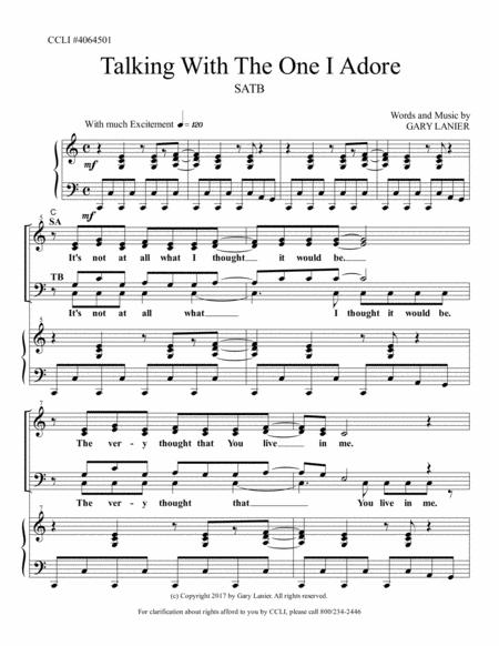 TALKING WITH THE ONE I ADORE (SATB Choir and Piano with Choir Part) image number null