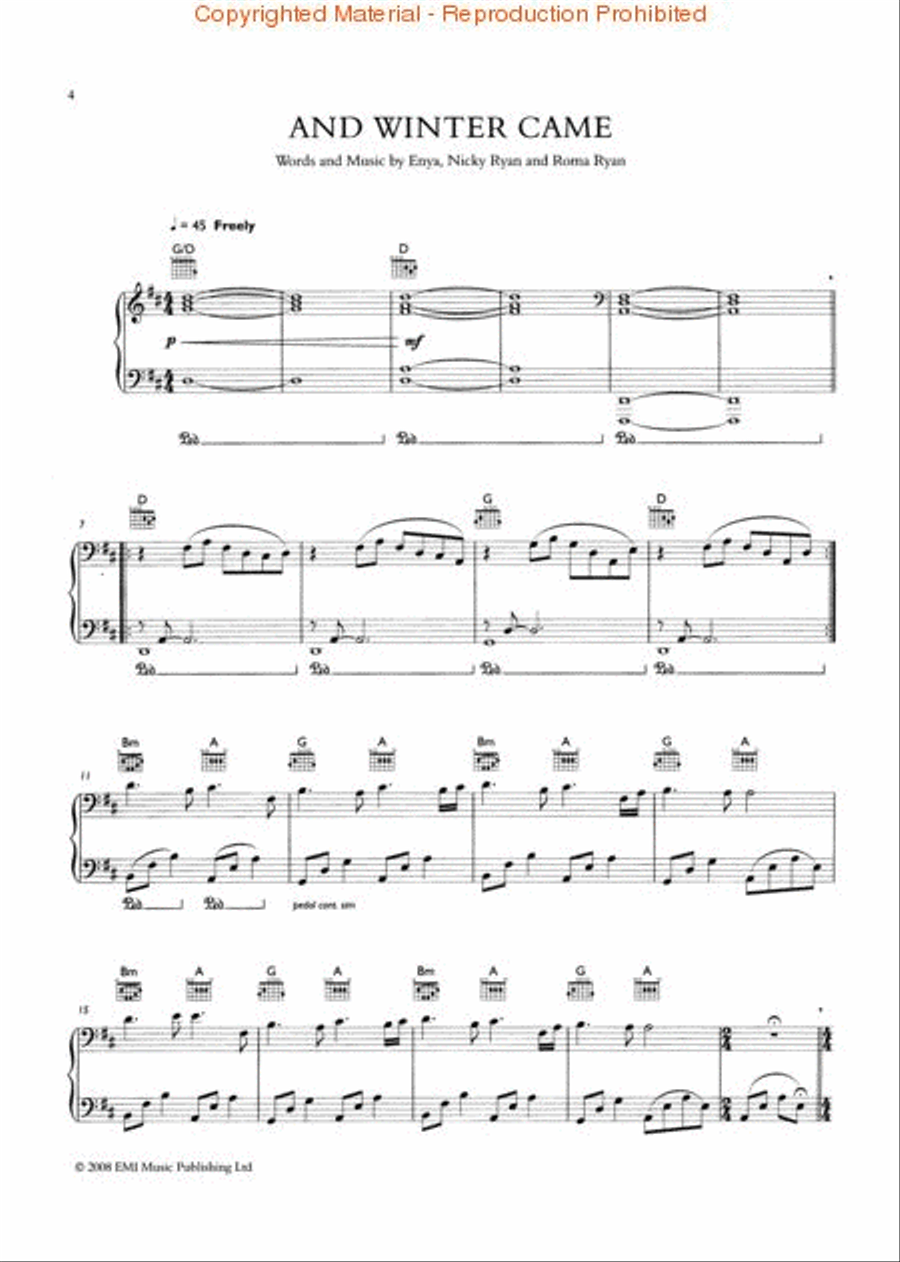 Enya – And Winter Came Piano, Vocal, Guitar scores gallery preview page 2