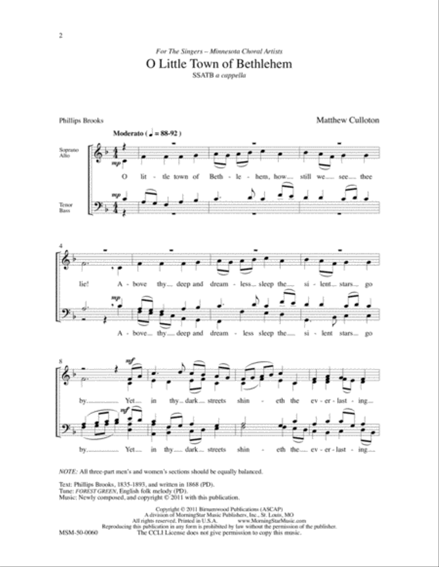 O Little Town of Bethlehem SSATB scores gallery preview page 2