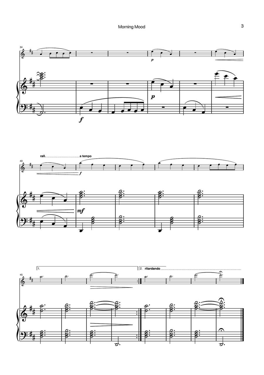 Morning Mood by Grieg for Violin and Piano Chamber Music scores gallery preview page 3