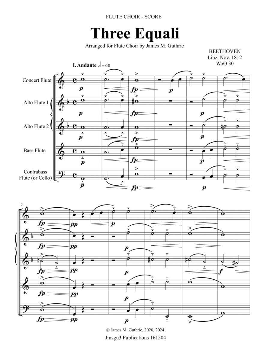 Beethoven: Three Equali WoO 30 for Flute Choir image number null