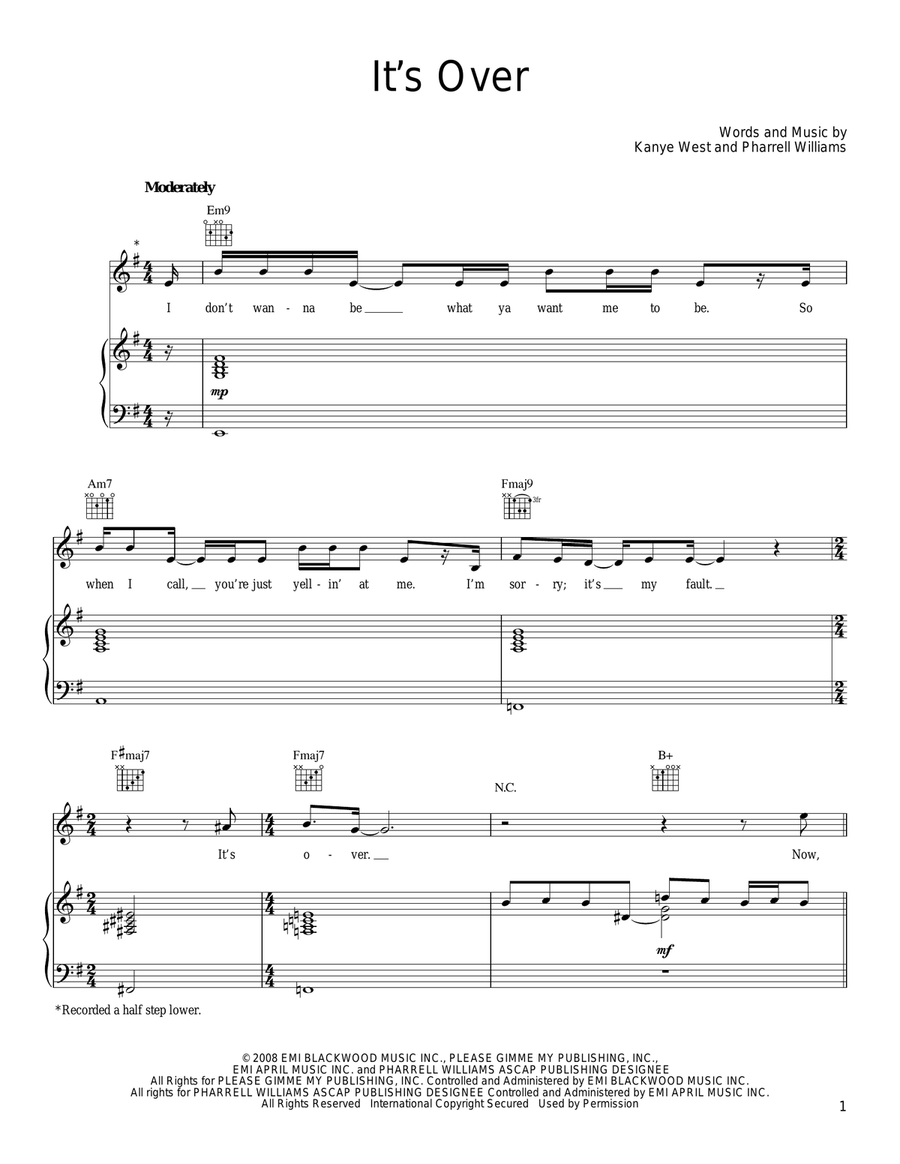 It's Over Piano, Vocal, Guitar scores gallery preview page 1