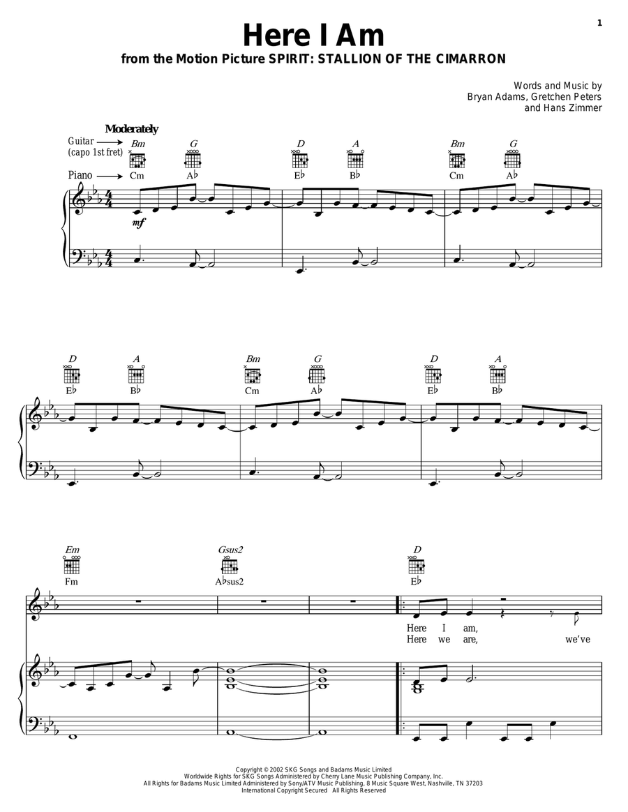 Here I Am (End Title) Piano, Vocal, Guitar scores gallery preview page 1