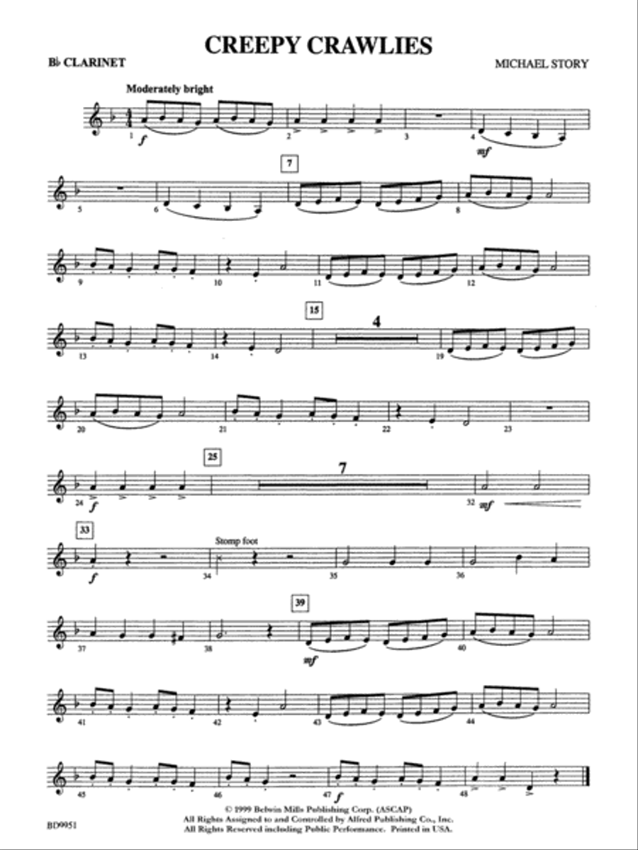 Creepy Crawlies: 1st B-flat Clarinet Concert Band scores gallery preview page 1