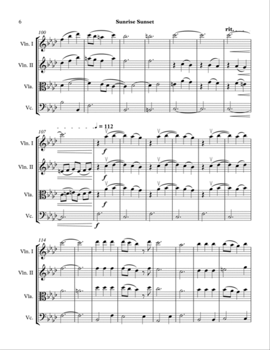 Sunrise, Sunset Sunrise, Sunset String Quartet scores gallery preview page 6