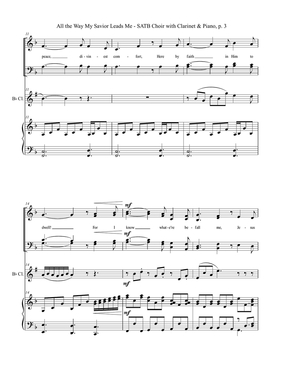 ALL THE WAY MY SAVIOR LEADS ME (SATB Choir with Bb Clarinet & Piano - Octavo plus Clarinet & Choir P 4-Part scores gallery preview page 4
