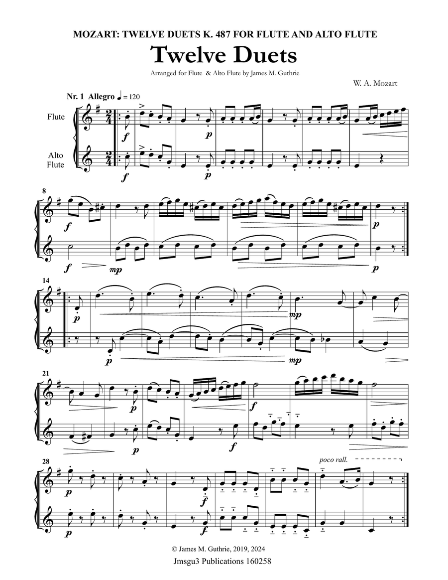 Mozart: 12 Duets K. 487 for Flute & Alto Flute