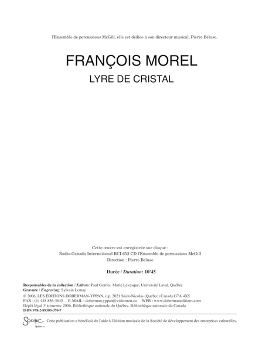 Lyre de cristal Percussion scores gallery preview page 1
