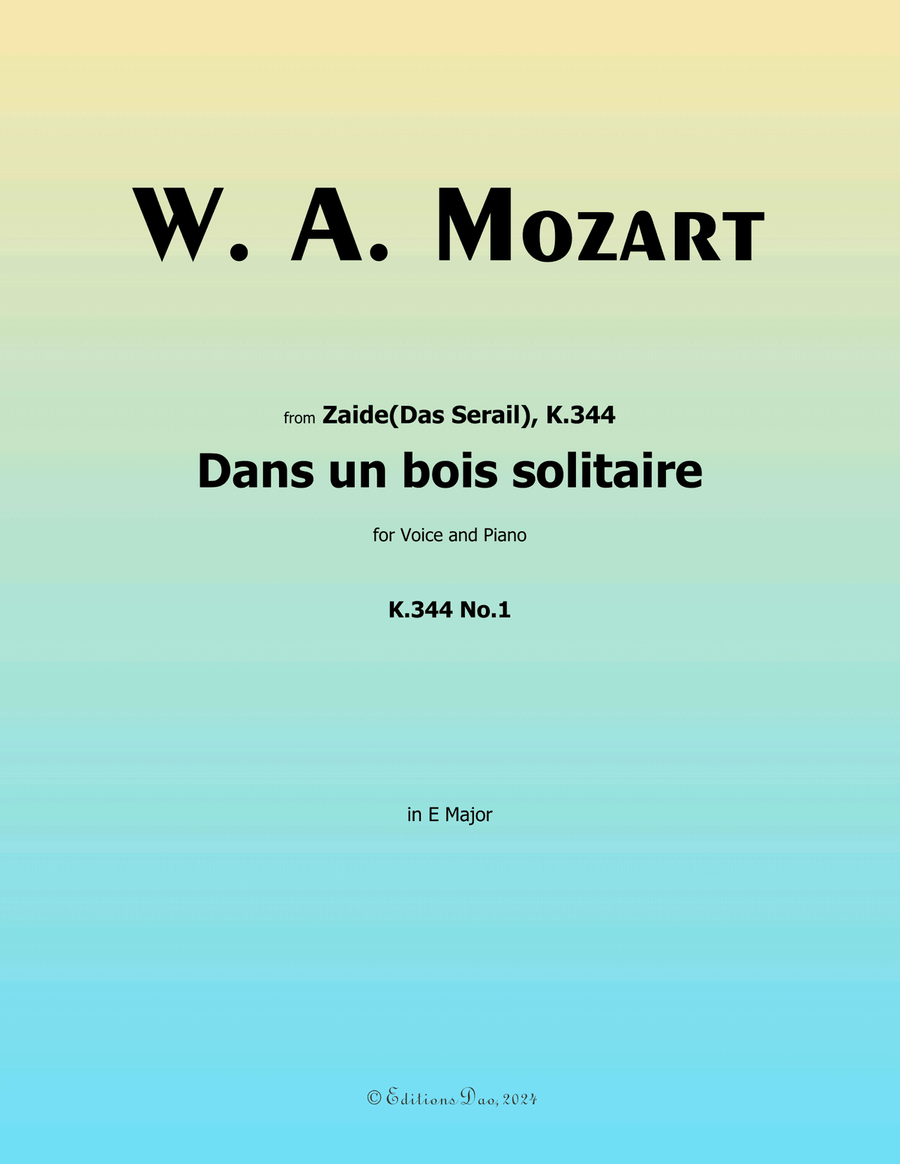 Dans un bois solitaire, by Mozart, K.308/295b, in E Major Piano, Vocal scores gallery preview page 1