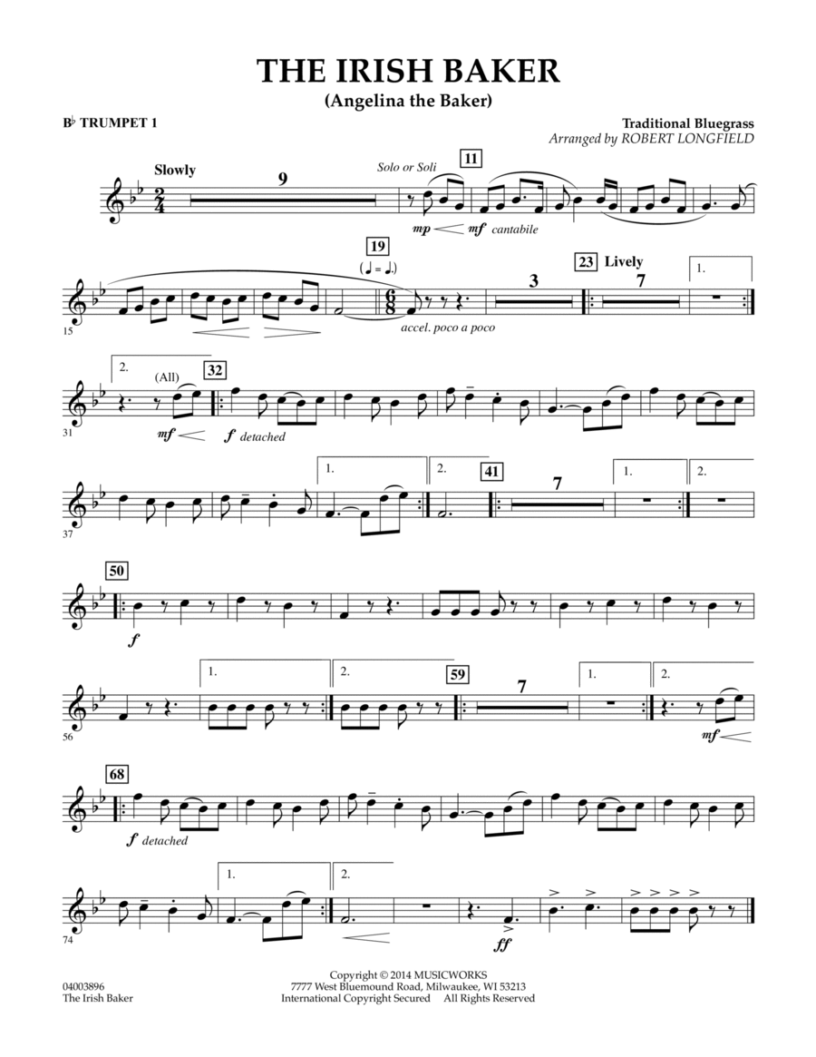 The Irish Baker - Bb Trumpet 1 Concert Band scores gallery preview page 1