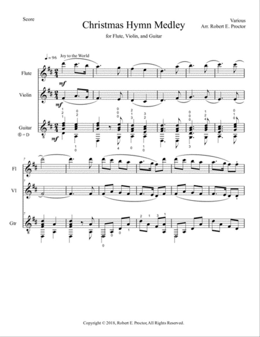 Christmas Hymn Medley for Flute, Violin and Guitar Small Ensemble scores gallery preview page 2