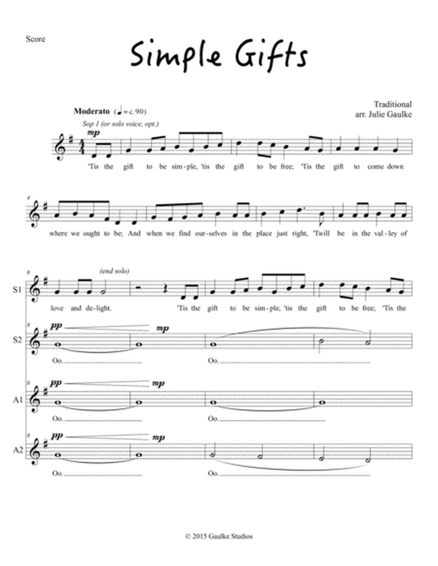 Simple Gifts (shaker song) for SSAA with divisis a cappella image number null