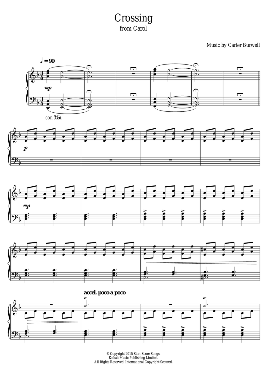 Crossing (from 'Carol') Piano Solo scores gallery preview page 1