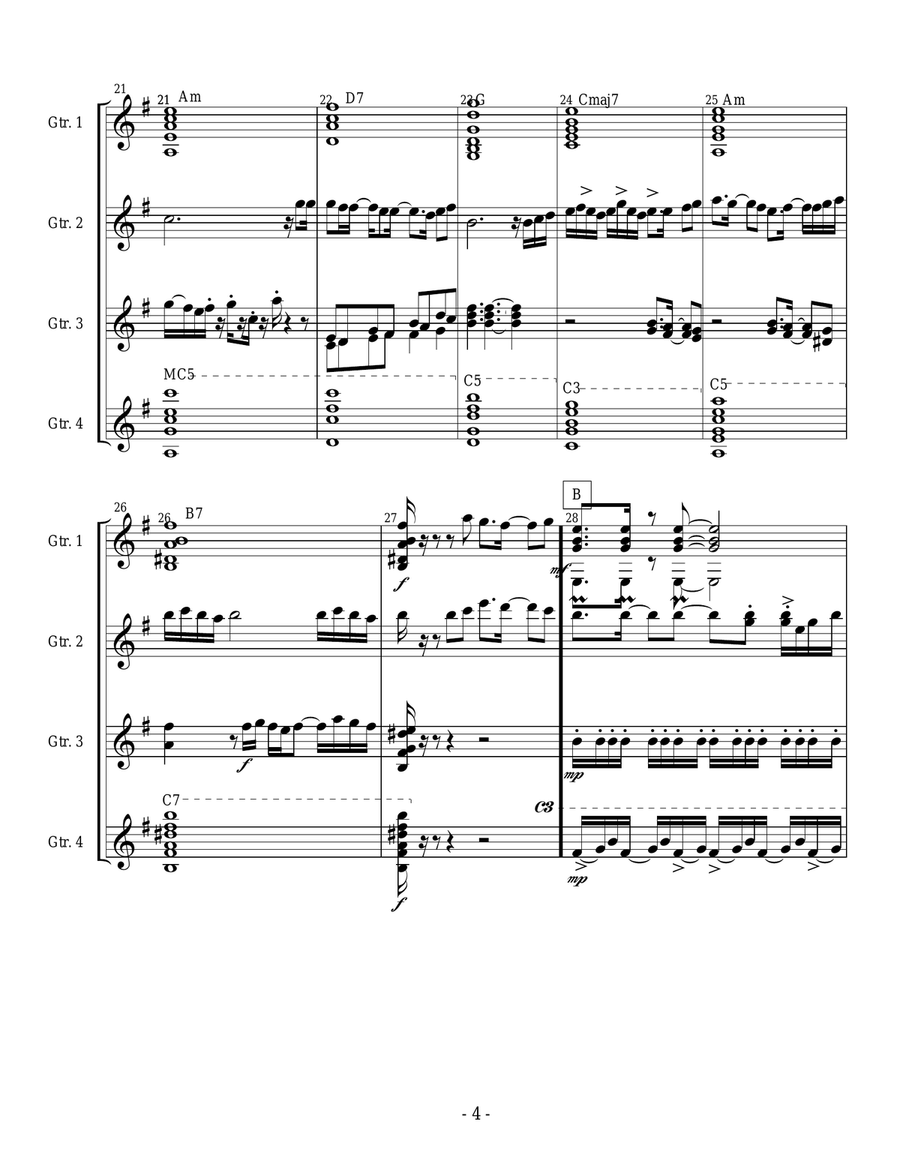 MORENA -flamenco rumba for guitar quartet- Guitar Ensemble scores gallery preview page 4