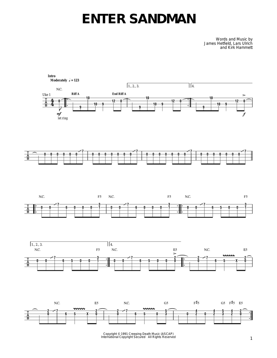 Enter Sandman Enter Sandman Ukulele scores gallery preview page 1
