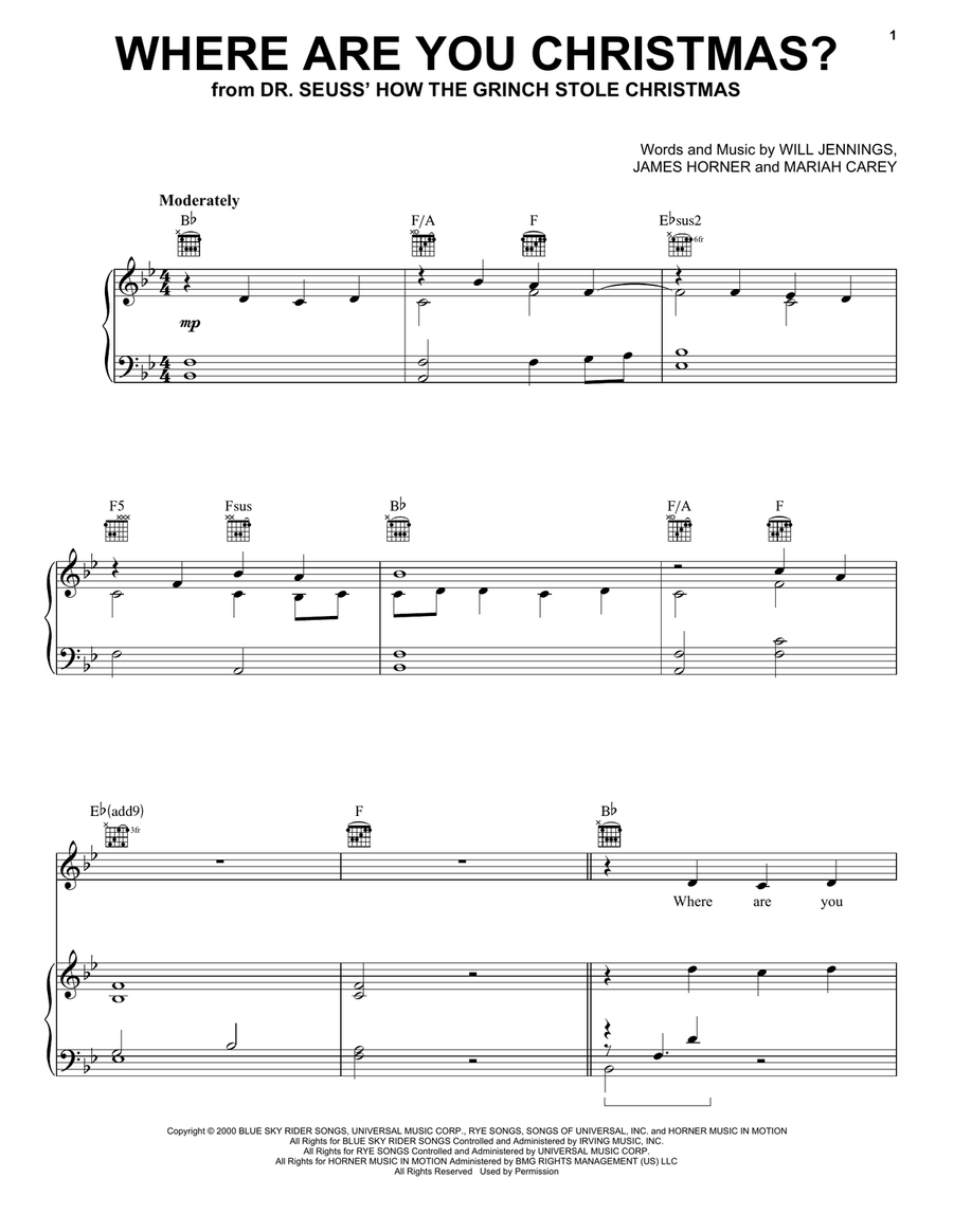 Where Are You Christmas? (from How the Grinch Stole Christmas) A Cappella scores gallery preview page 1
