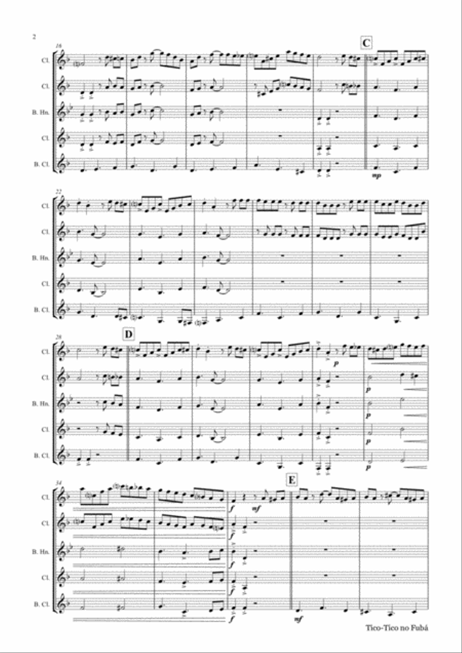 Tico-Tico no Fubá - Choro - Clarinet Quartet Clarinet Quartet scores gallery preview page 3