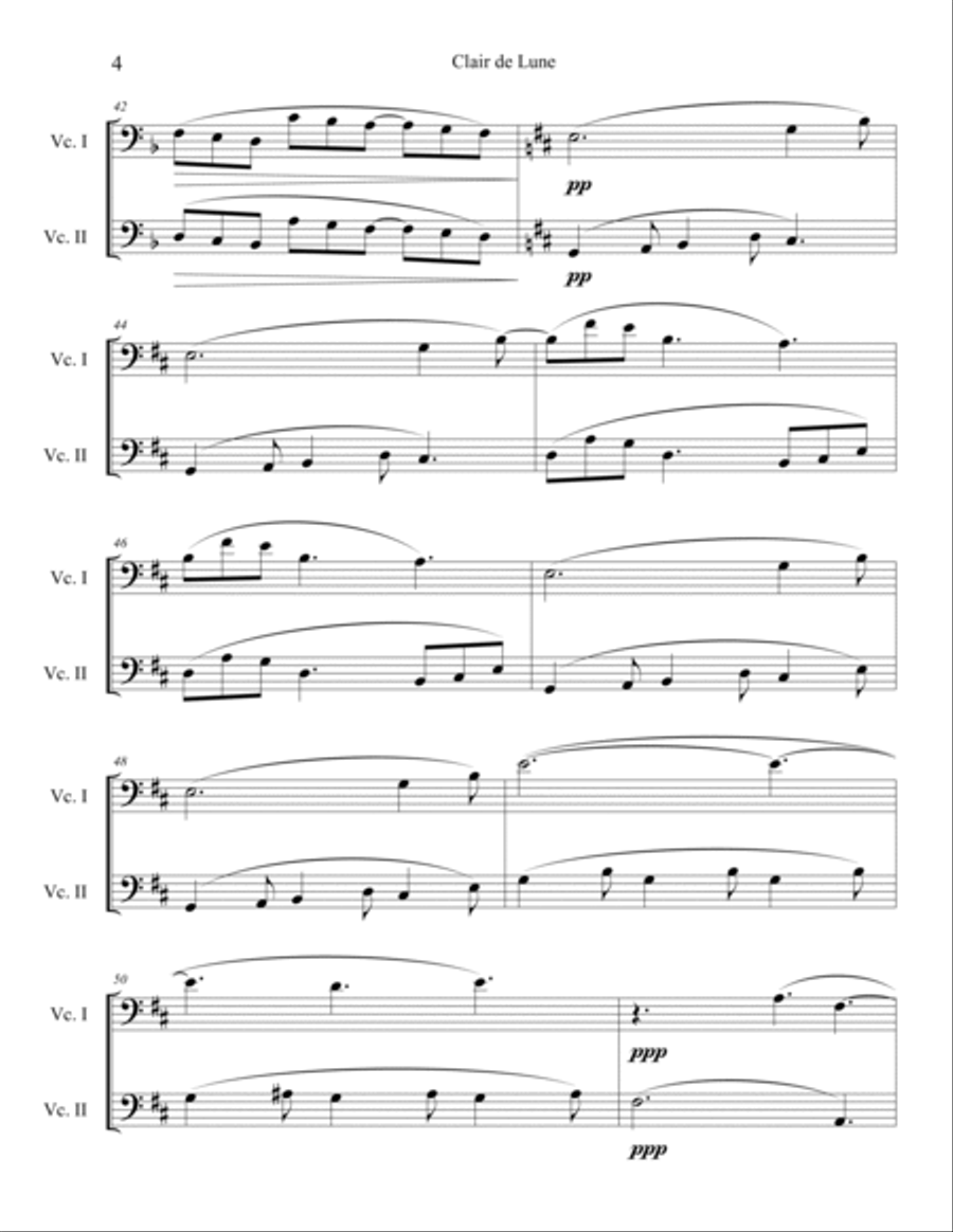 Clair de Lune (Cello Duet) String Duet scores gallery preview page 4