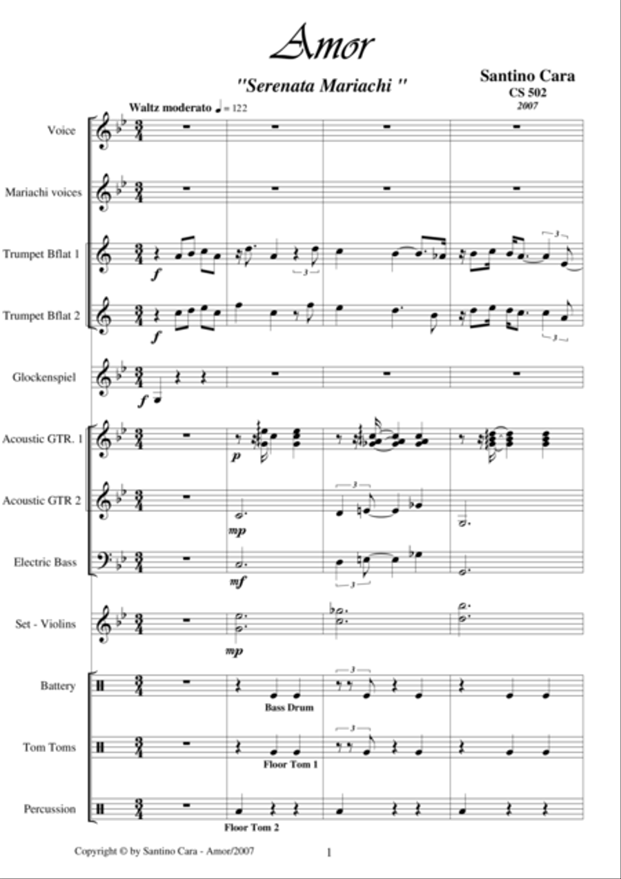 Amor - Serenata Mariachi - Vals Full Orchestra scores gallery preview page 1