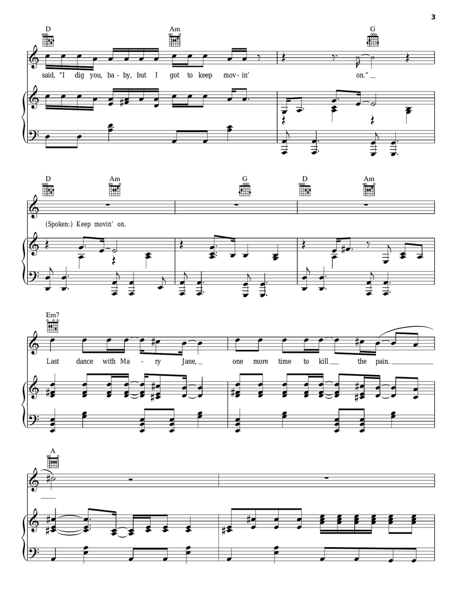 Mary Jane's Last Dance Piano, Vocal, Guitar scores gallery preview page 3