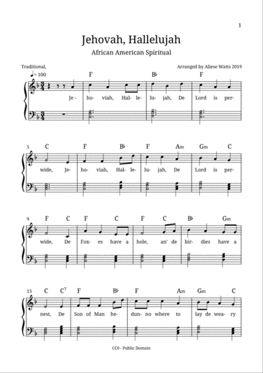 Jehovah Hallelujah Piano, Vocal, Guitar scores gallery preview page 1