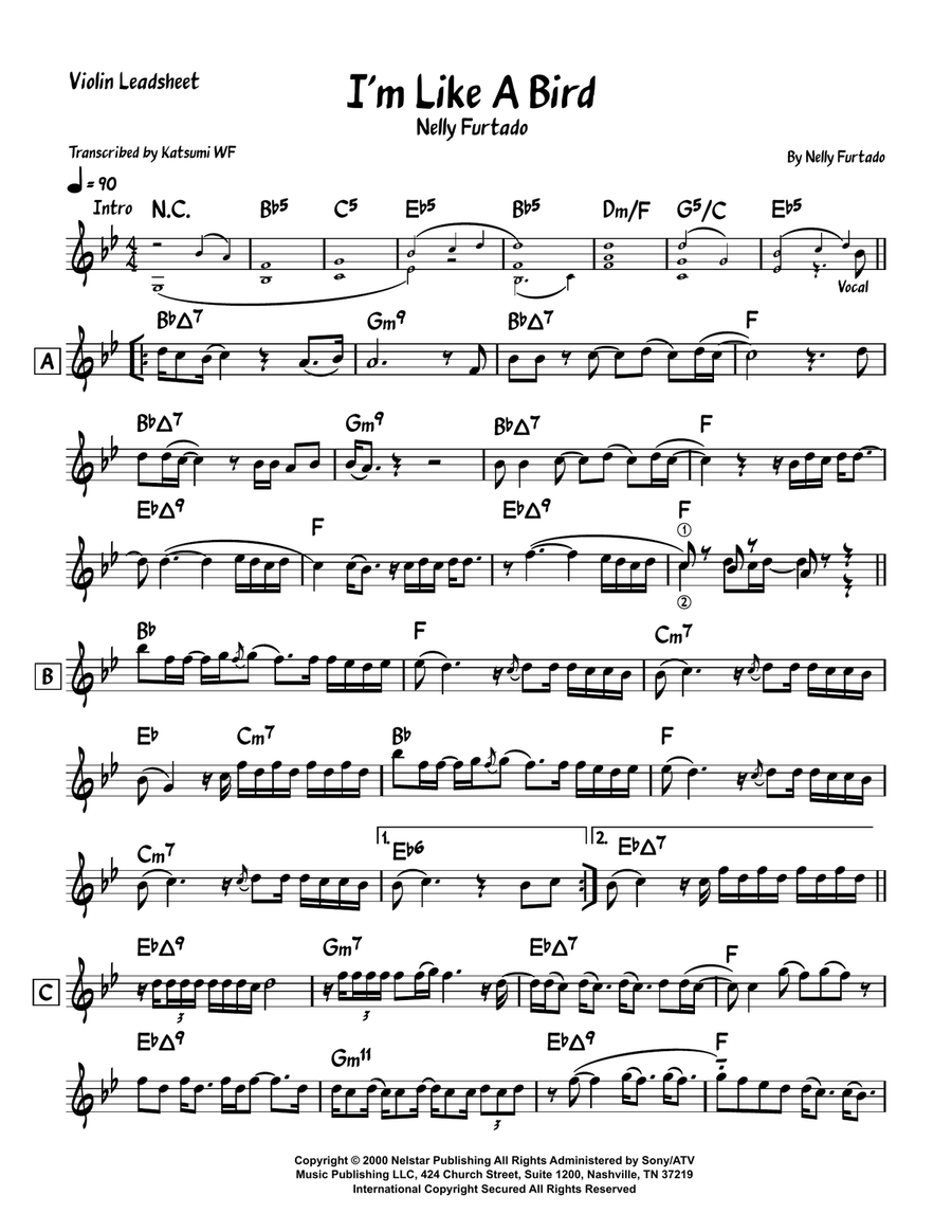 I'm Like A Bird Violin Solo scores gallery preview page 1