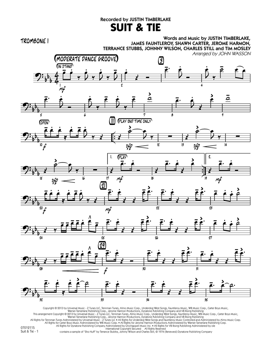 Suit & Tie - Trombone 1 Jazz Ensemble scores gallery preview page 1
