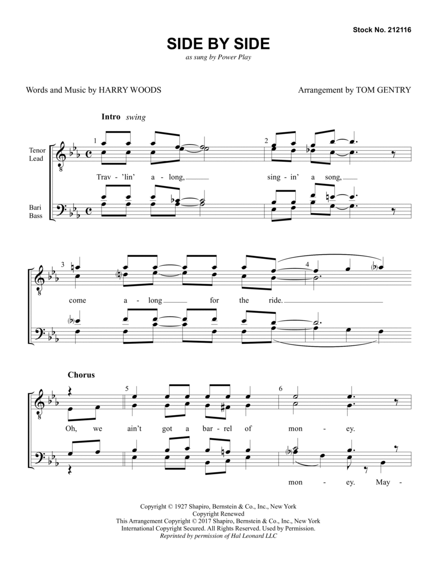 Side By Side (arr. Tom Gentry) TTBB scores gallery preview page 1