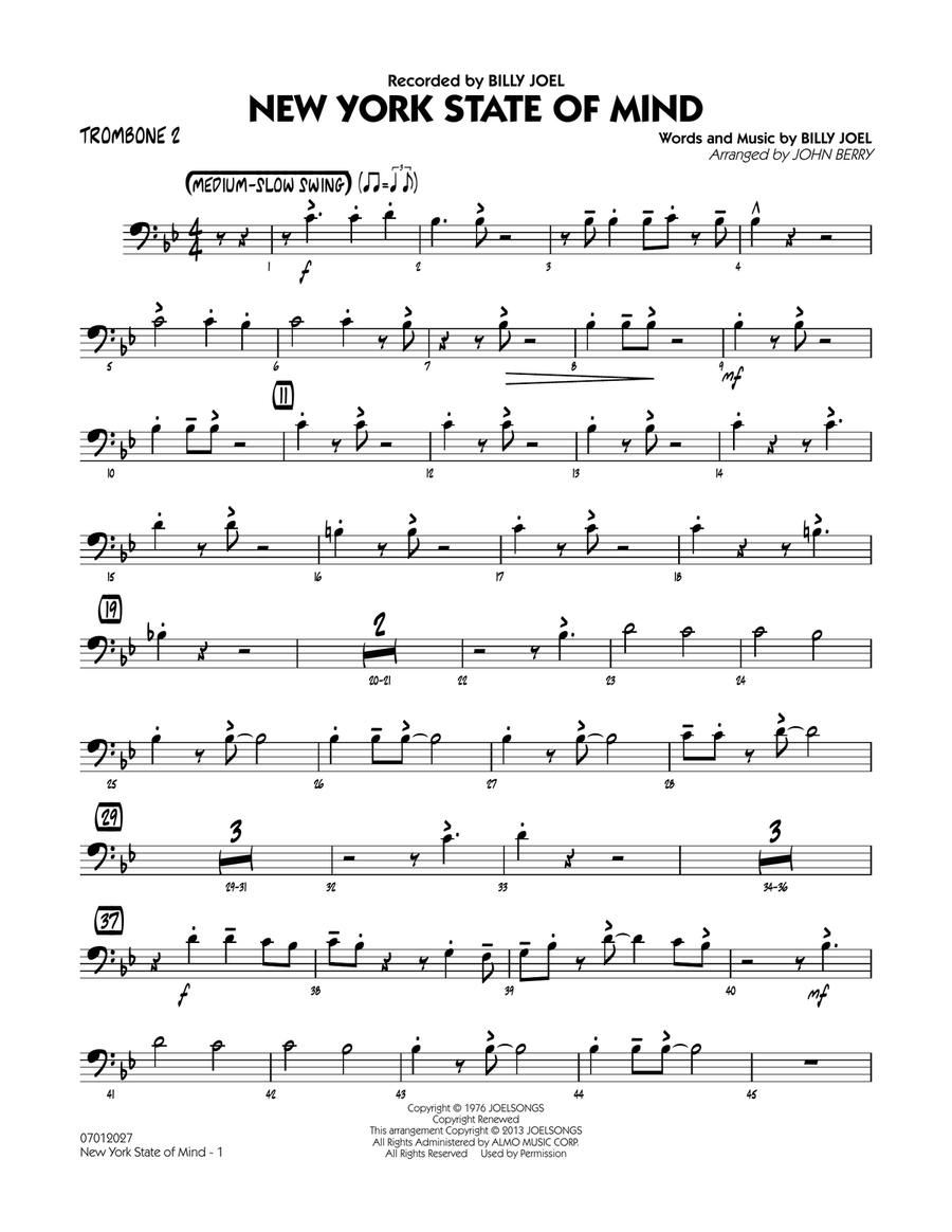 New York State Of Mind - Trombone 2 Jazz Ensemble scores gallery preview page 1