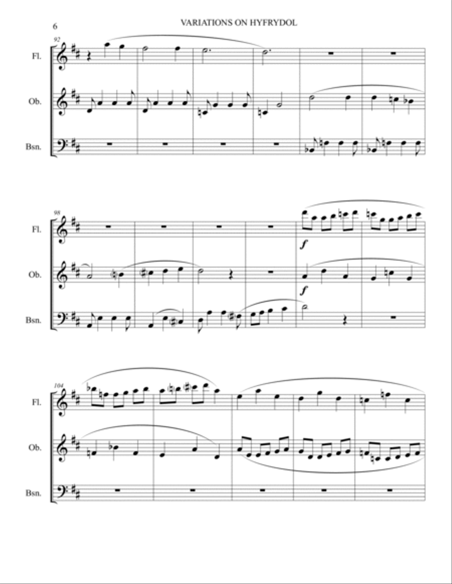 Variations on Hyfrydol for Woodwind Trio (Flute, Oboe, Bassoon) Woodwind Trio scores gallery preview page 6