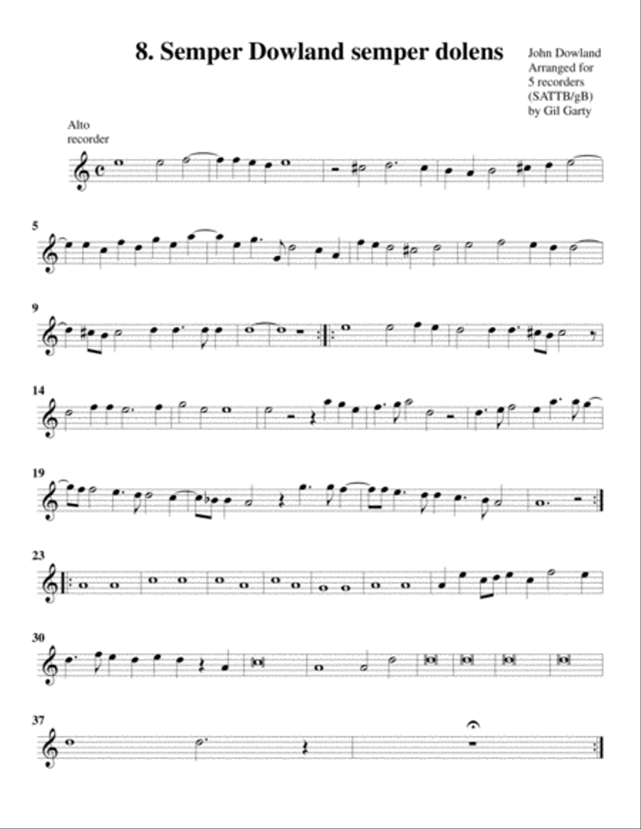 Semper Dowland semper dolens (8, 1604) (arrangement for 5 recorders) Recorder scores gallery preview page 6