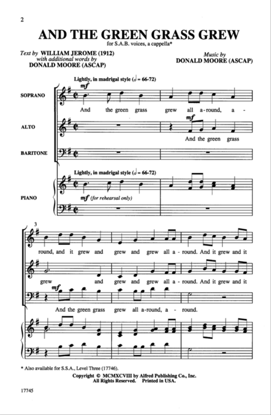 And the Green Grass Grew 3-Part scores gallery preview page 2
