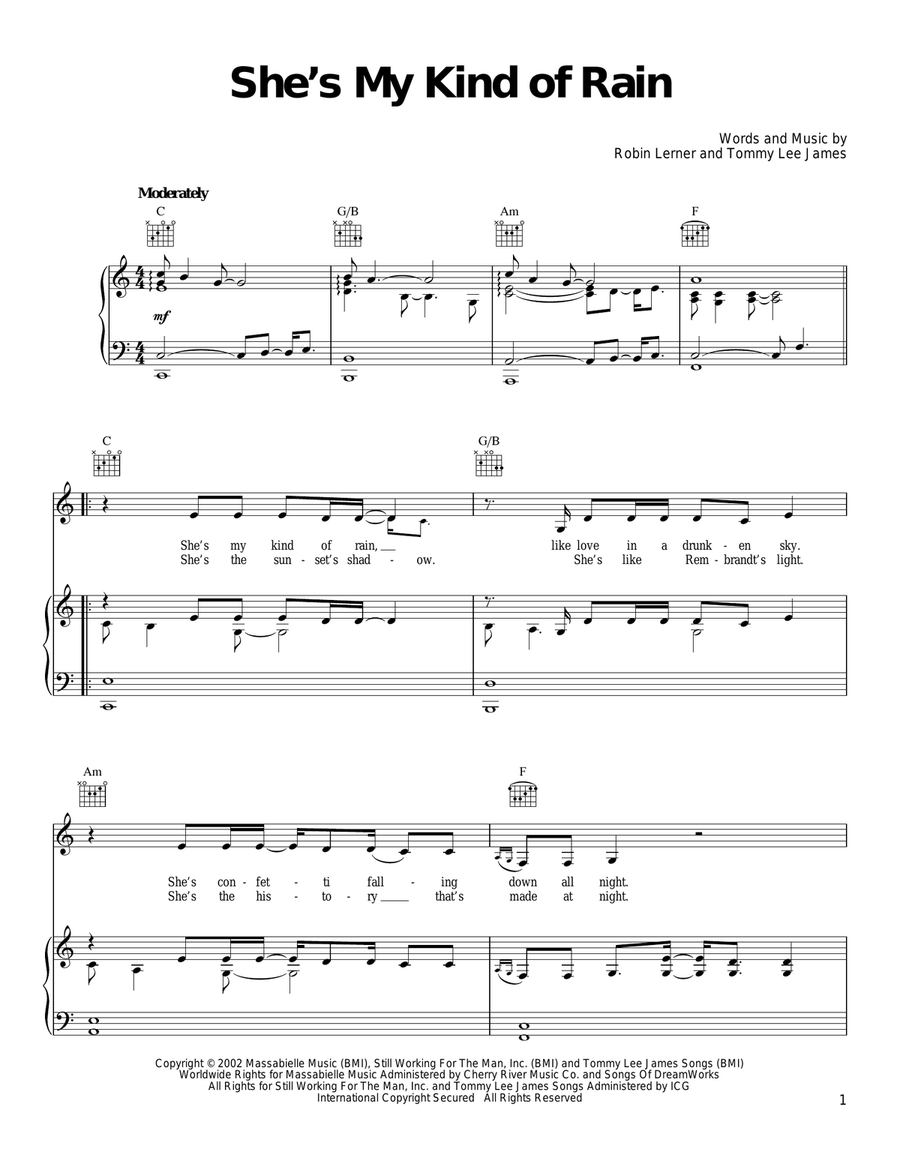 She's My Kind Of Rain Piano, Vocal, Guitar scores gallery preview page 1
