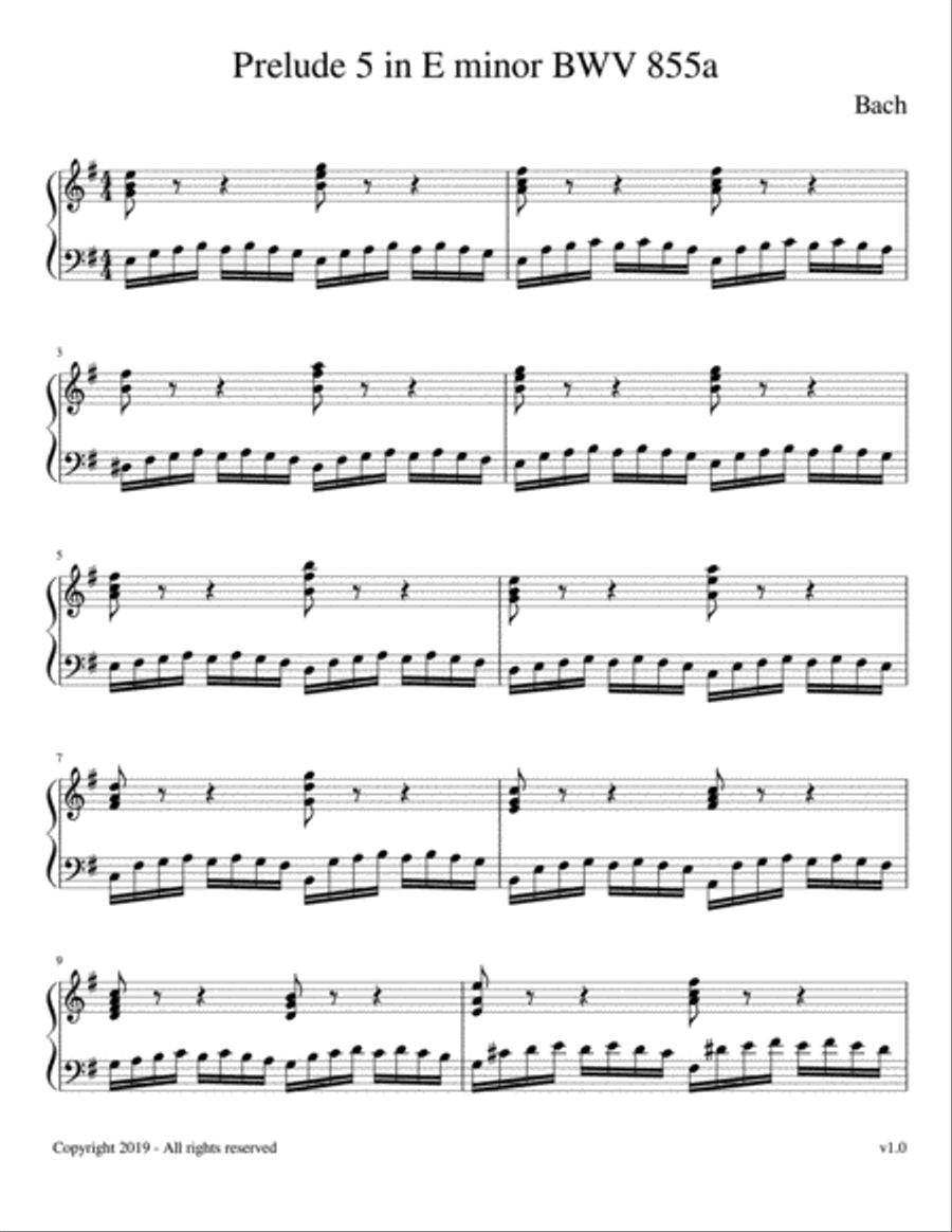 Prelude in B minor (Bach/Siloti) Piano Solo scores gallery preview page 1