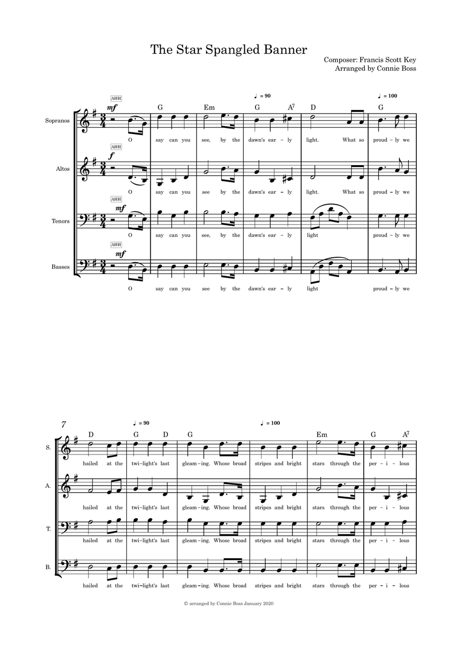 The Star Spangled Banner - SATB A Capella 4-Part scores gallery preview page 1